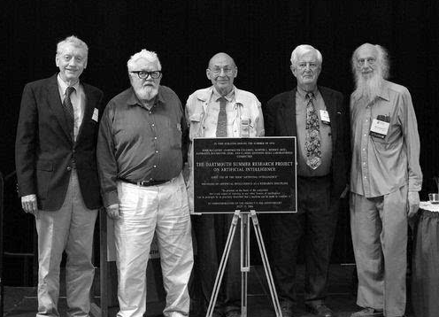 2006年达特茅斯会议当事人重聚,左起:摩尔、麦卡锡、明斯基、塞弗里奇、所罗门诺夫。