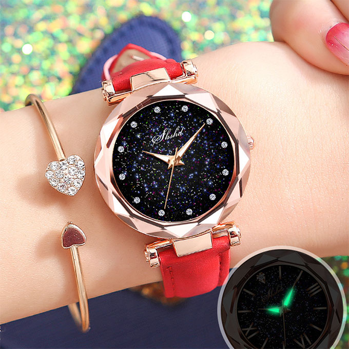 Fashion Women Watch Leather Band Ladies Quartz Wrist Watch Black