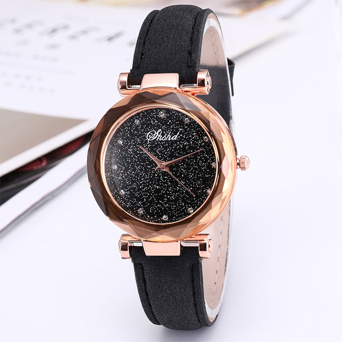 Fashion Women Watch Leather Band Ladies Quartz Wrist Watch - Black ...