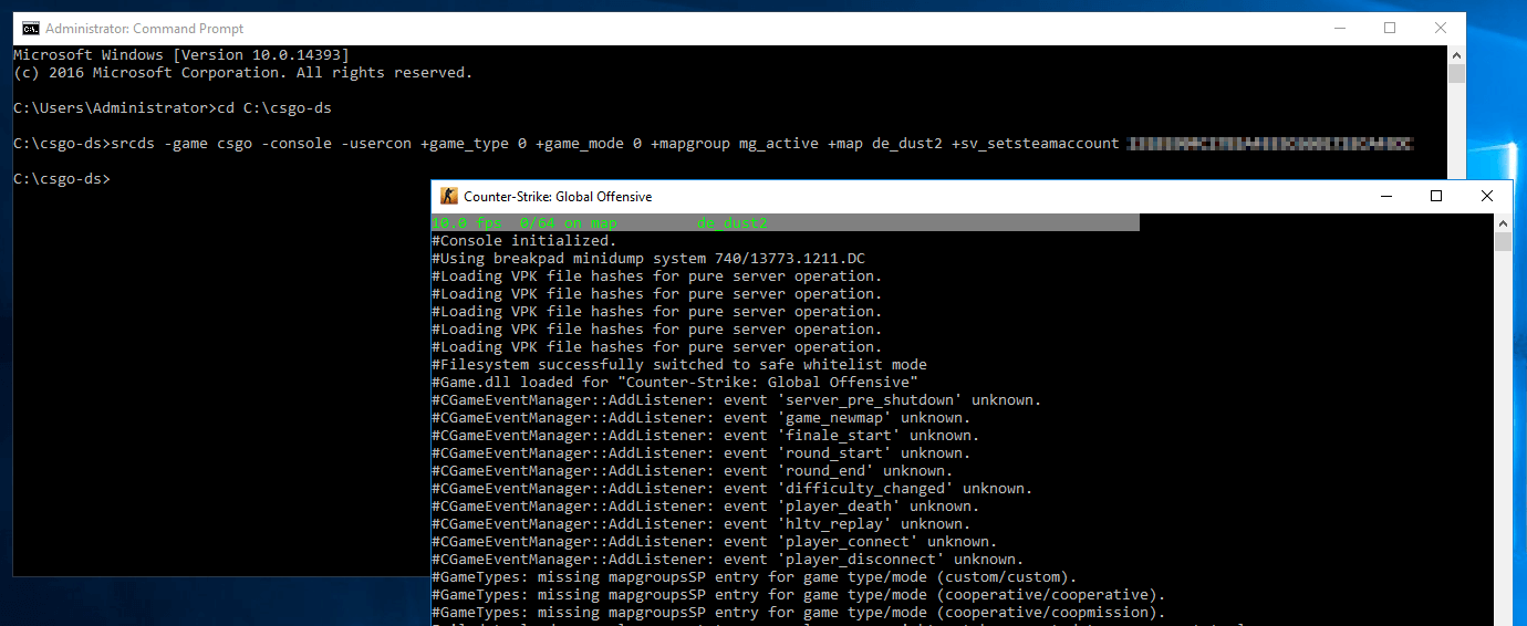 CS:GO 服务器：通过命令提示符启动